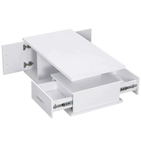 Rootz Couchtisch – 1 Schublade, 1 Schrank – 3 Regale – Weiß + Silber – 100 cm x 50 cm x 42 cm