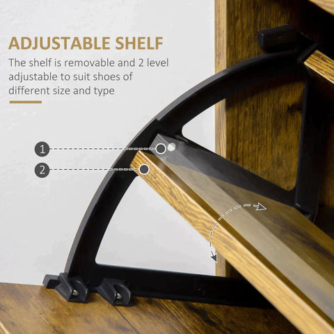 Rootz Shoe Cabinet In Industrial Design - 12 Pairs Of Shoes - 2 Tilting Compartments And 4 Shelves - Adjustable Divider & Open Compartment - Brown - 60 cm x 24 cm x 102 cm