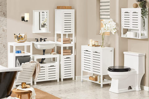 Rootz Badkamer Hoge Kast - Kast - Badkameropberger - Kast met 2 lattendeuren en 2 planken