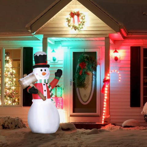 Rootz Weihnachtsdekoration – Schneemann mit Schild – aufblasbar groß mit Gebläse – Weiß – 103 L x 70 B x 180 H cm
