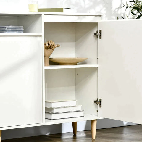 Rootz Sideboard - 3 Cupboards 2 Shelves Incl. Cable - Routing Holes - Wood-based Material - Pine Wood - White - 150 cm × 35 cm × 90 cm