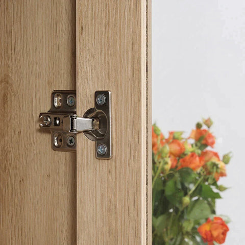 Rootz Kitchen Cabinet - Display Cabinet - 5 Storage Compartments - Drawer - Glass Door - Anti-tipper - Wood - Oak - 76 x 40 x 183 cm