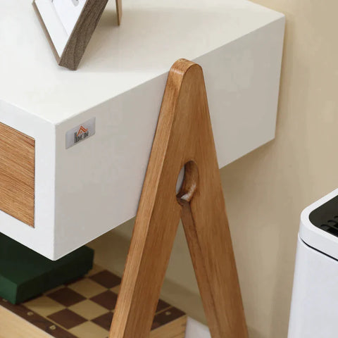 Rootz Side Table - Coffee Table - Side Table In Scandi Design - 1 Drawer 1 Shelf - MDF - White + Brown - 45L x 35W x 54.5H cm