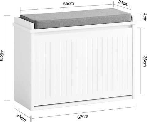 Rootz Hallway Shoe Bench - Shoe Rack - Shoe Cabinet with Seat Cushion and Flip Drawer - L70 x W49 x H19cm