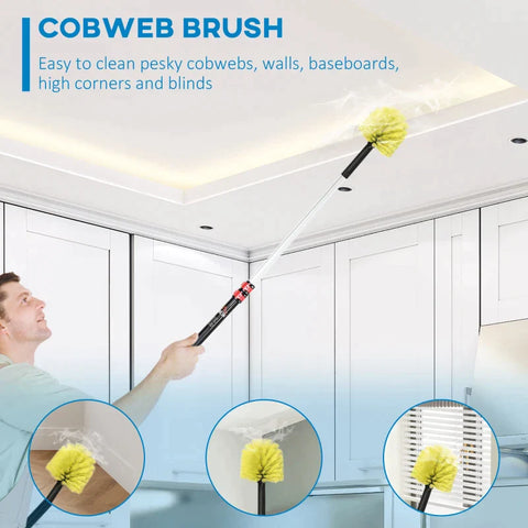 Rootz Duster Set - Three Attachments - Extendable Telescopic Rod - Polyester + Microfibre + Aluminium - Yellow + Grey - 4 x 4 x 180 cm