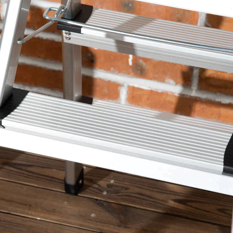Rootz Stepladder Folding Step - Foldable - Wide Rungs - Non-slip - Lightweight Construction - Aluminum + Steel - Silver - 44 x 62.5 x 60.5cm