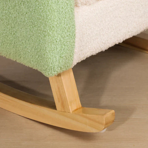 Rootz Rocking Chair for Toddlers - Cute Design - Imitation Sheepskin - Eucalyptus Wood Green + Yellow Beige - 50L x 45W x 50H cm