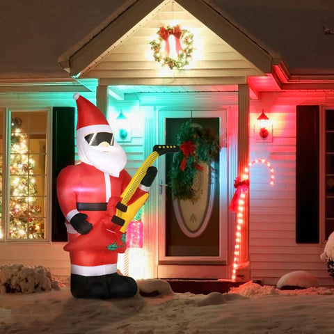 Rootz Christmas Decoration - Santa Claus with Electric Guitar - Inflatable Large Including Blower - Red - 140 x 75 x 215 cm