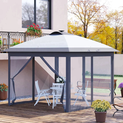 Rootz Pavillon – Faltpavillon – Gartenpavillon – mit LED-Solar-Lichterkette – USB-Ladeanschluss – Grau