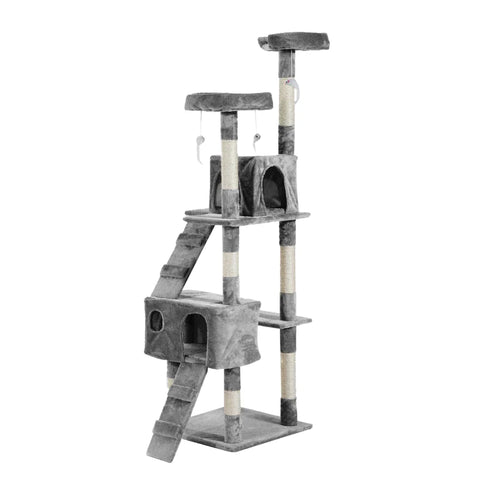 Rootz Scratching Post - Cat Tree - Cat Climbing Tree - Climbing Tree - Cat Tree Scratching House - With Cat Cave - Grey - 50 x 50 x 170 cm