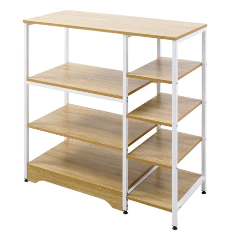 Rootz Kitchen Shelf - Standing Shelf - Storage Shelf - Corner Shelf With 7 Shelves - Non-slip Foot Caps - Metal Shelf - Robust And Stable - White/Natural - 90 x 40 x 95 cm