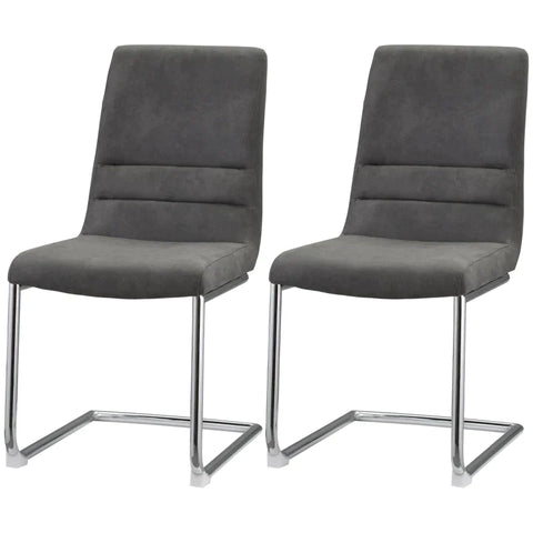 Rootz Set Of 2 Dining Chairs - Modern Design - Cantilever - Velor Look - Grey - 42 cm x 64 cm x 90 cm