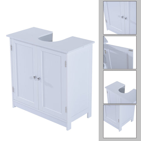 Rootz Washbasin Base Cabinet - Bathroom Cabinet - 2 Doors - Washbasin Cabinet - L60 x D30 x H60 cm - Height Adjustable Shelf - Siphon Cutout - White - MDF