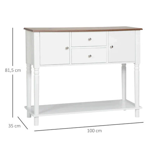 Rootz Sideboard - Buffet Cabinet - 2 Cupboard Compartments - 2 Drawers - Table Top - With Wood Grain - White - 100 x 35 x 81.5cm