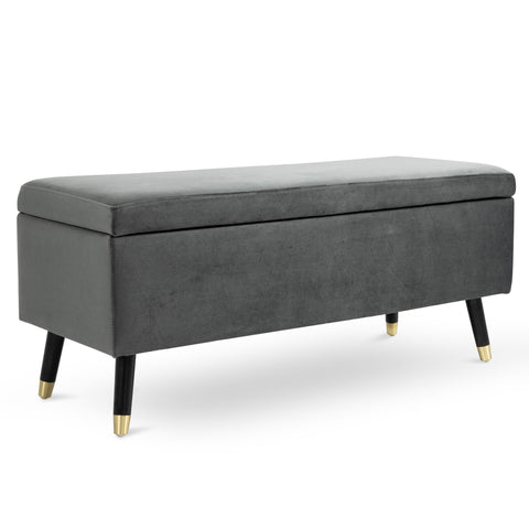 Rootz Hocker - Stool - Shoe bench - Storage box - Rubber wood - Anthracite - Gray - Fabric - 110 x 43 x 45 cm