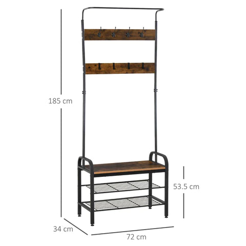 Rootz Coat Rack - Shoe Rack - Clothes Rack - Hall Tree - 72 x 34 x 185 cm