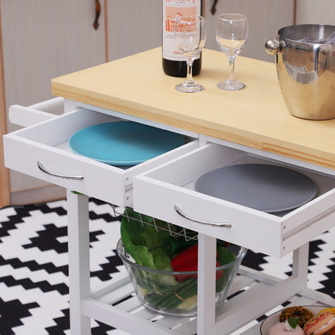 Rootz Kitchen trolley - Kitchen trolley - Serving trolley - On wheels - Drawers - L84.5 x W37.5 x H85 cm - Wood - White -