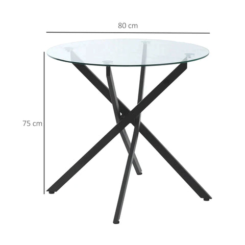 Rootz Side Table With Safety Glass - Round Coffee Table - Coffee Table - Glass Table - Living Room - Bedroom - Metal - Black - 80 x 80 x 75 cm