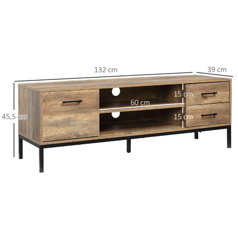 Rootz Tv Stand - Industrial Design - Cabinet Compartment - 2 Shelves - 2 Drawers - Brown - 132 x 39 x 45.5 cm