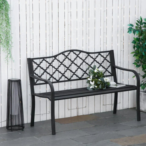 Rootz Garden Bench - 2-Seater Garden Bench - Metal - Black - 128 x 58.5 x 89 cm