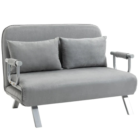 Rootz Sofa Bed - Double Sofa - Guest Bed - Steel Frame - Soft Faux Suede Cover - Including 2 Pillows - Velvet Polyester - Gray - 105W x 60D x 37H cm
