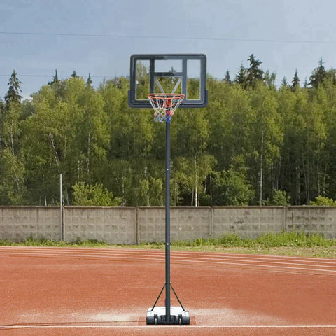 Rootz basketbalstandaard - draagbare basketbalringstandaard - in hoogte verstelbaar - bewegende wielen - zwart - 110 cm x 75 cm x 370 cm