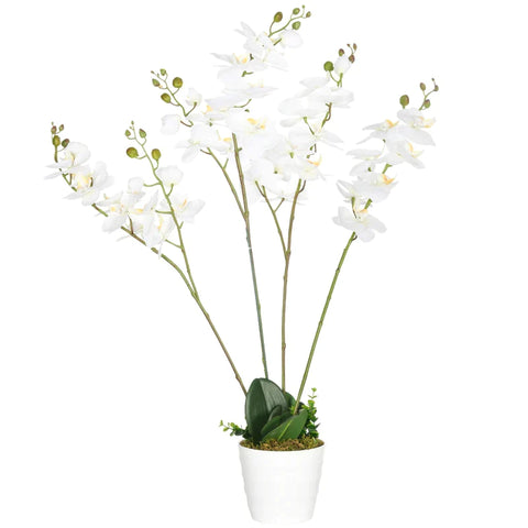 Rootz Kunstplant - Kunstorchidee met plantenbak - Kunstbloemen - Woondecoratie Bruiloft - Groen + Wit - 16,5 cm x 16,5 cm x 75 cm