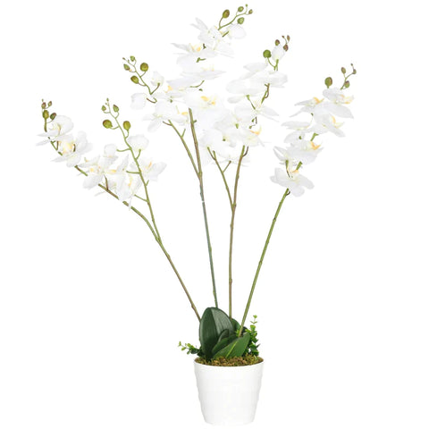 Rootz Artificial Plant - Artificial Orchid with Planter - Artificial Flowers - Home Decor Wedding - Green + White - 16.5cm x 16.5cm x 75cm