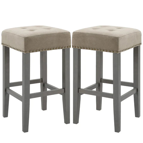 Rootz Barkrukken Set Van 2 - Eetkamerkrukken Met Voetsteun - Ademend - Polyester Stof - Rubberhout - Schuim - Grijs - 38,5 x 38,5 x 69,5 cm