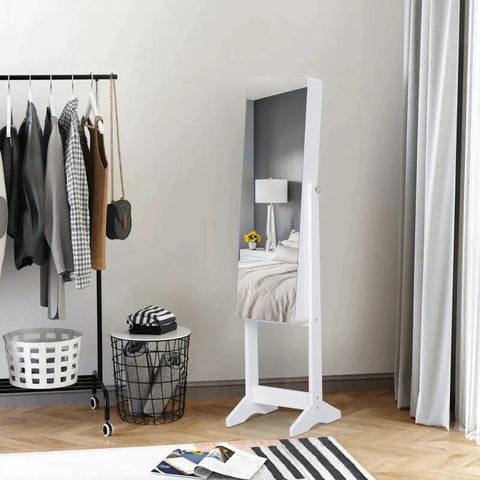Rootz Jewelry Cabinet - Led Jewelry Cabinet - Interior Mirror - Mirror Cabinet - Foldable Shelf - Standing Mirror - White - 146cm