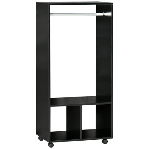 Rootz Wardrobe Sets - Mobile Wardrobe - Wardrobe Cabinet - Shelf 4 Swivel Wheels - Living Room - Bedroom Aluminum - Black - 60 x 40 x 128 cm