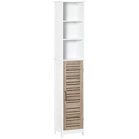 Rootz Bathroom Cabinet - Bathroom Tall Cabinet - Free Standing Bathroom Cabinet - Storage Cabinet - With 3 Open Shelves - Adjustable Shelf - White - 34 x 26 x 172 cm