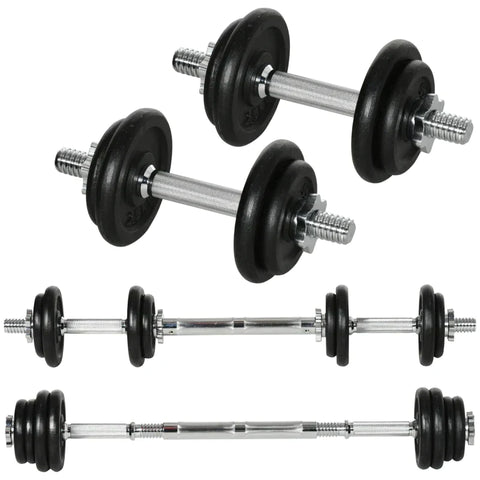Rootz Dumbbell - 2-in-1 Dumbbell - Dumbbell Handle - Barbell - 8 Weight Plates - Rustproof - 20 Kg - Iron - Black - 95 x 16 x 16Hcm