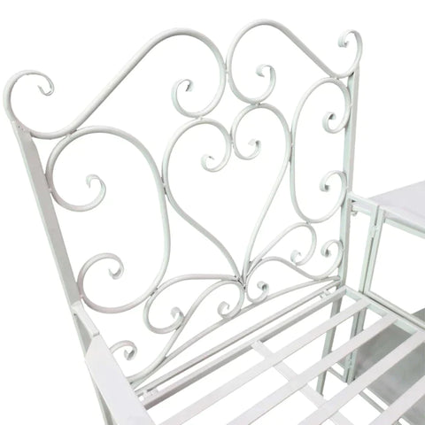 Rootz Metal Chair - Metal Bench With Table - Home - Balcony - Garden - White - 160L x 61W x 96H cm
