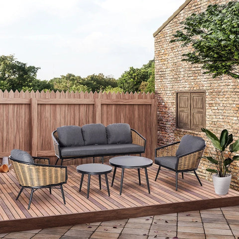Rootz Sofa Set - Rotan Look 5-delige Sofa Set - Meubelset - Eigentijdse Sofa Set - Met Twee Bijzettafels - Grijs/Natural/Zwart
