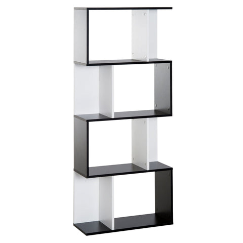 Rootz Bookshelf - S-Shaped Bookshelf - 4 Tiers Bookshelf - Bookcase - Shelf - Black/White