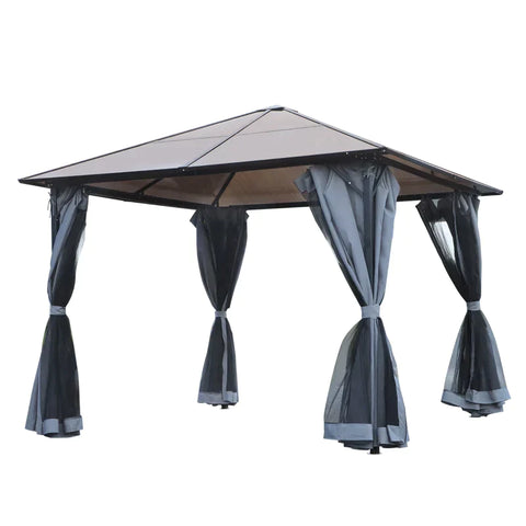 Rootz Gazebo - Garden Pavilion - Party Tent With Side Panels - PC Roof - Aluminum - Dark Grey - 300L x 400W x 265H cm