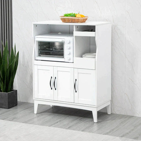 Rootz - Cabinet - Kitchen Cabinet - Shelf Cabinet - Sideboard - With Fold-out Shelf - Chipboard - White - 84 cm x 39 cm x 109 cm