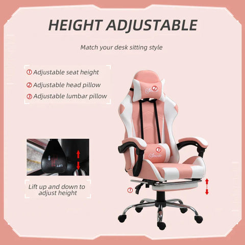 Rootz Gaming Chair - Bureaustoel - Computerstoel - Draaistoel - Bureaustoel - Roze - 64 cm x 67 cm x 127 cm