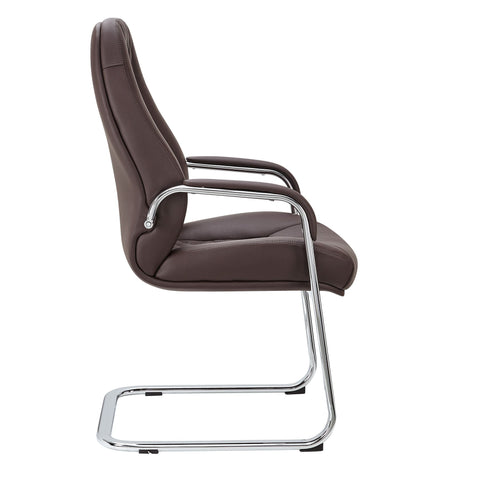 Rootz Brown Leather Cantilever Chair - Visitor Chair with Armrests - Design Upholstered Office Chair - Armchair Conference Chair