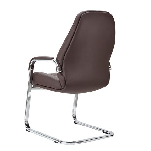Rootz Brown Leather Cantilever Chair - Visitor Chair with Armrests - Design Upholstered Office Chair - Armchair Conference Chair