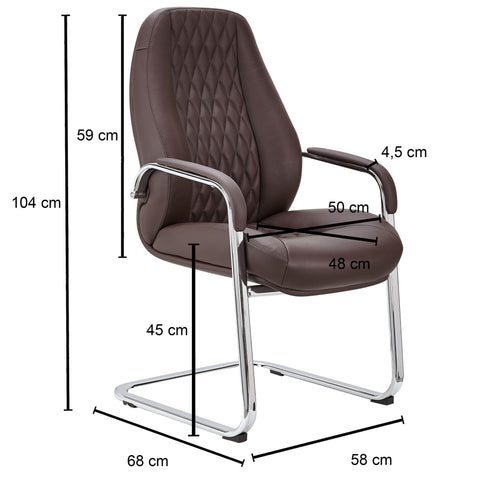 Rootz Brown Leather Cantilever Chair - Visitor Chair with Armrests - Design Upholstered Office Chair - Armchair Conference Chair