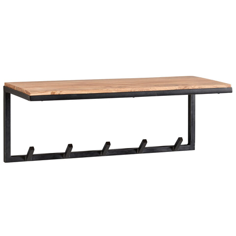 Rootz Coat Rack - Acacia Solid Wood with Metal - Hook Rail with Shelf - Wall-Mounted Cloakroom for Hall - 70x27x30cm