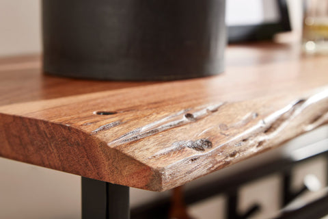 Rootz Coat Rack - Acacia Solid Wood with Metal - Hook Rail with Shelf - Wall-Mounted Cloakroom for Hall - 100x26.5x34cm