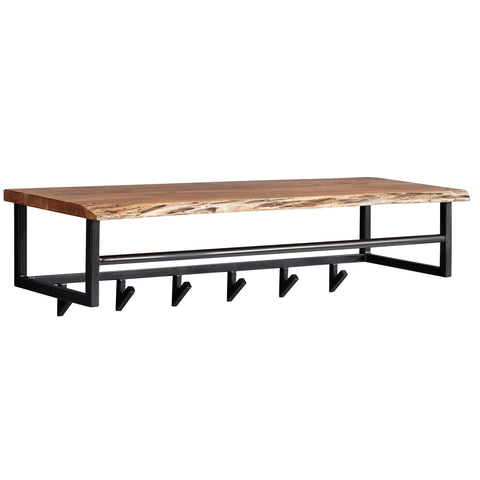 Rootz Coat Rack - Acacia Solid Wood with Metal - Hook Rail with Shelf - Wall-Mounted Cloakroom for Hall - 100x26.5x34cm