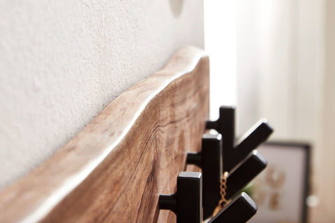 Rootz Coat Rack - Acacia Solid Wood with Metal - Wall-Mounted Hook Rail - Wood Hall Coat Rack - 90x19x9cm