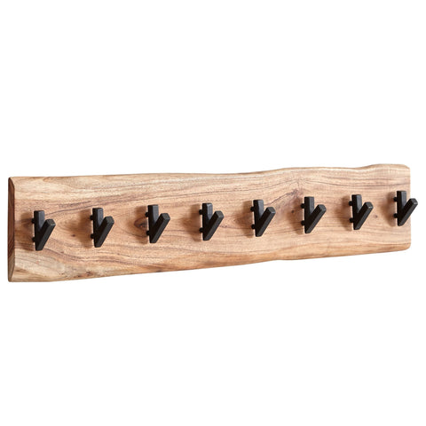 Rootz Coat Rack - Acacia Solid Wood with Metal - Wall-Mounted Hook Rail - Wood Hall Coat Rack - 90x19x9cm