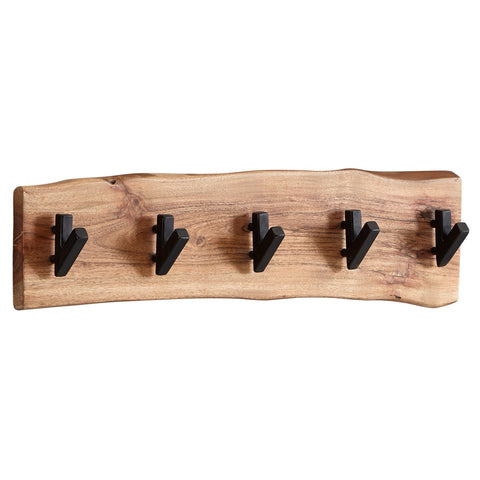 Rootz Coat Rack - Acacia Solid Wood with Metal - Wall-Mounted Hook Rail - Wood Hall Coat Rack - 60x17x9cm