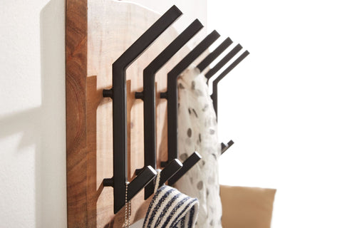 Rootz Coat Rack - Acacia Solid Wood with Metal - Wall-Mounted Hook Rail - Wood Hall Coat Rack - 100x29x12.5cm