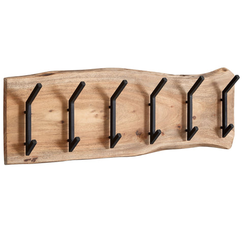 Rootz Coat Rack - Acacia Solid Wood with Metal - Wall-Mounted Hook Rail - Wood Hall Coat Rack - 100x29x12.5cm